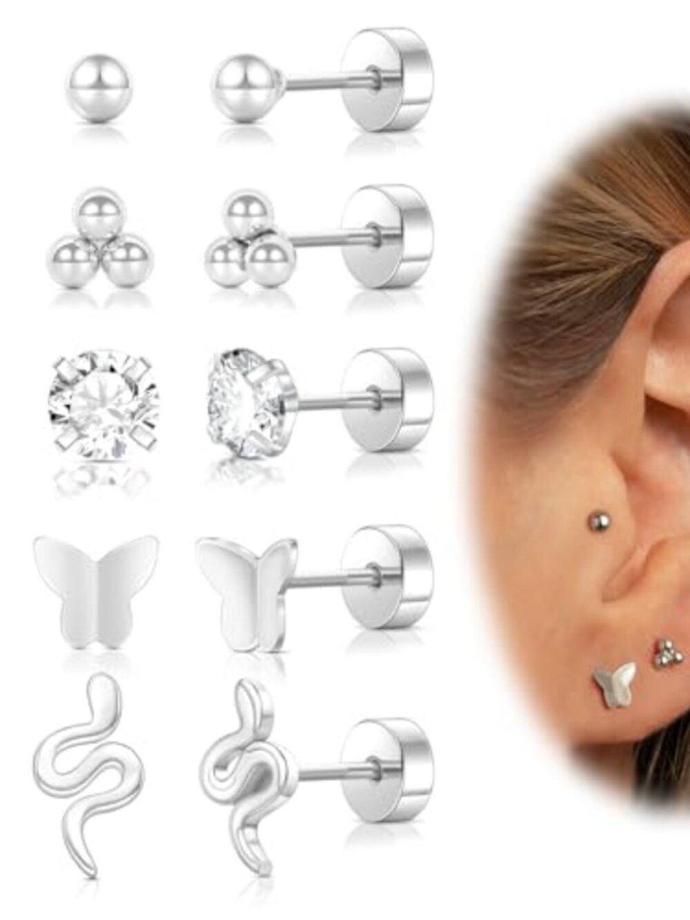 Screw Back Earrings for Women,14K Gold Flat Back Stud Earrings Hypoallergenic